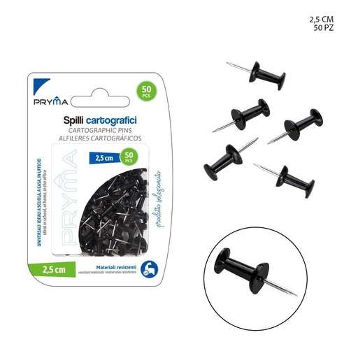[0213876] Chincheta negra de 2.5 cm 50 unidades - Accesorios de papelería
