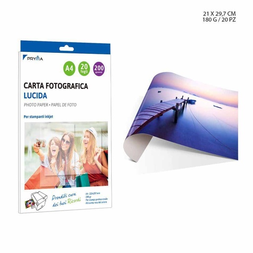 [0215026] Papel fotográfico brillante A4 200g 20 hojas para impresiones