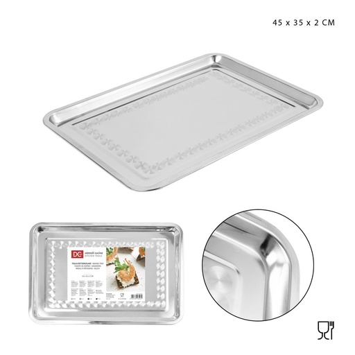 [0214860] Bandeja rectangular de acero inoxidable 45x35x2cm