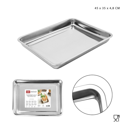 [0214862] Bandeja rectangular de acero inoxidable 45x35x4.8cm para servir alimentos