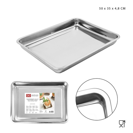 [0214863] Bandeja rectangular de acero inoxidable 50x35x4.8cm para cocina