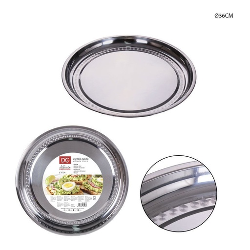 [0214865] Plato redondo de acero inoxidable Ø36cm para cocina y servir