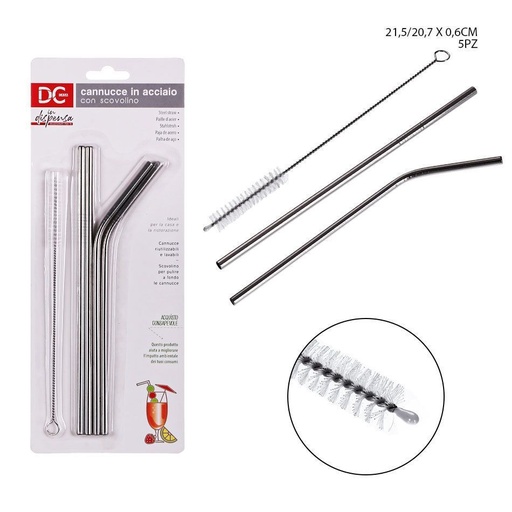 [0214857] Pajita de acero inoxidable 0.6X20.7CM 4 piezas - Utensilios de cocina