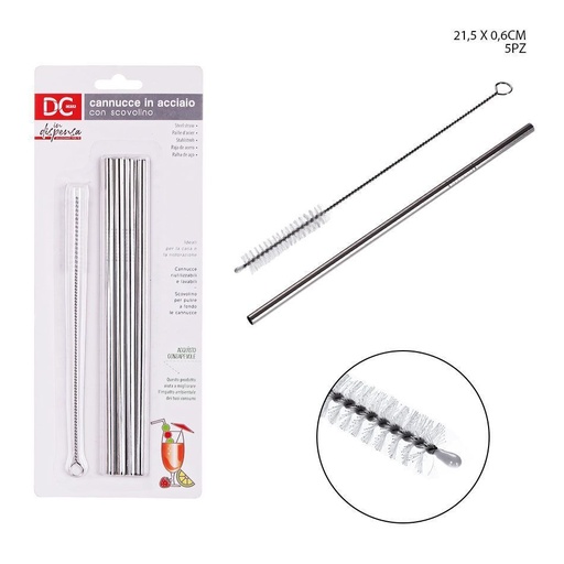 [0214859] Pajita de acero inoxidable 0.6X21.5CM 4 piezas - Utensilios de cocina