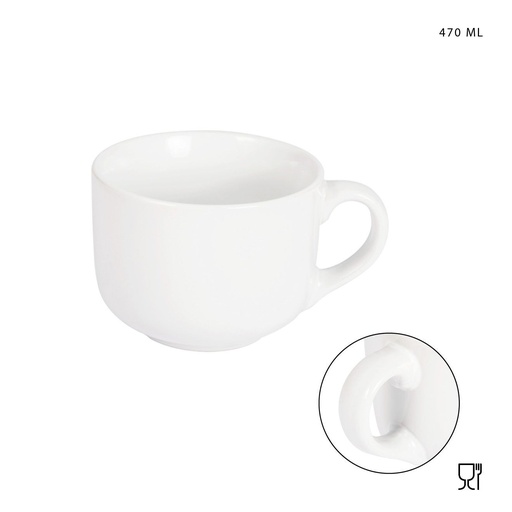 [0218298] Taza de desayuno blanca de cerámica 470ml con asa