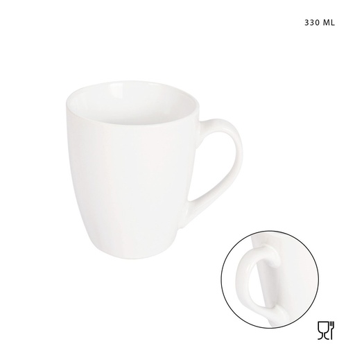 [0218299] Taza mug con mango de gres 330ml blanco para bebidas