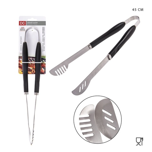 [0217613] Pinzeta de barbacoa de acero inoxidable con mango negro 45 cm - Accesorios para parrilla