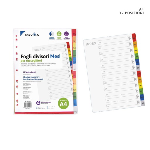 [0217718] Separadores índice de colores en-dic 29.8x22.4cm para organización