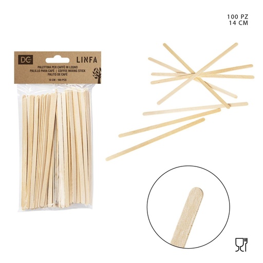 [0217439] Paletinas de madera para café 14cm 100 piezas - Utensilios desechables