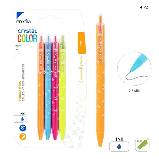 [0218832] Bolígrafo de clic de cristal color 0.7MM 4PZ azul - Herramientas de escritura