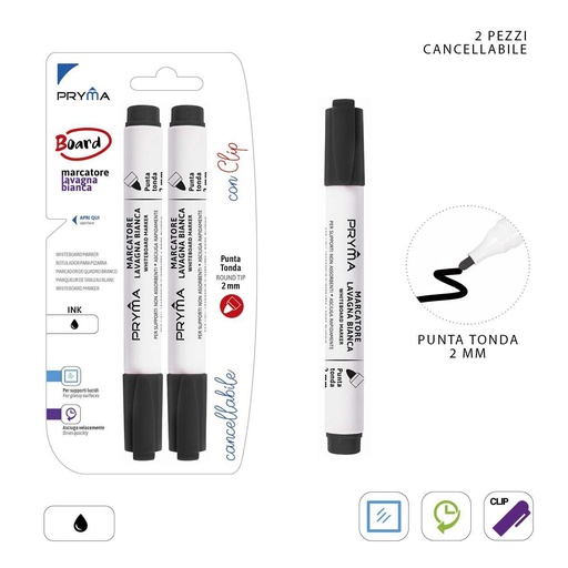 [0221281] Marcador redondo para pizarra blanca 2 mm 2 piezas negro - Herramientas de escritura