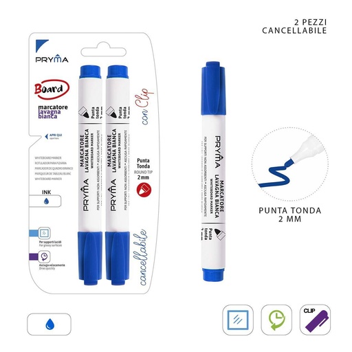 [0221282] Marcador redondo para pizarra blanca 2 mm 2 piezas azul - Herramientas de escritura