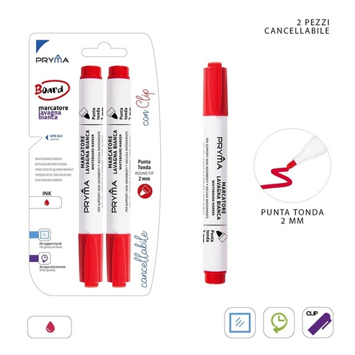 [0221283] Marcador redondo para pizarra blanca 2 mm 2 piezas rojo - Herramientas de escritura