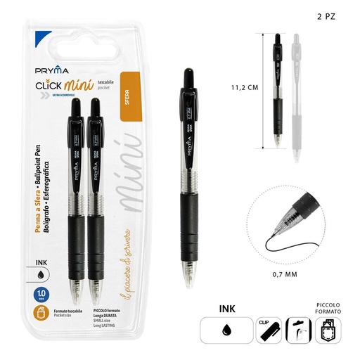 [0219962] Bolígrafo mini de clic 1mm negro 2pz - Artículos de papelería