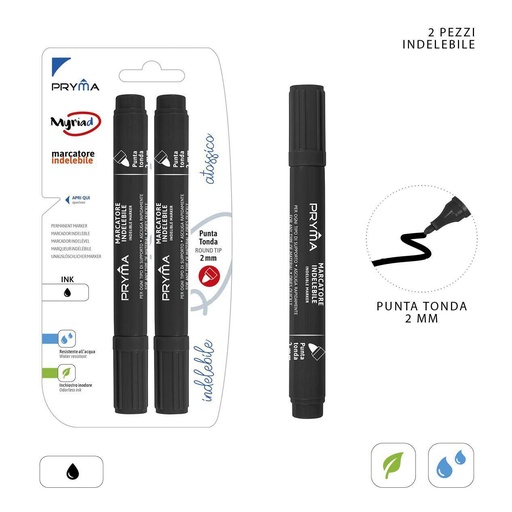[0221290] Marcador permanente redondo 2MM 2PZ negro - Utensilios de escritura