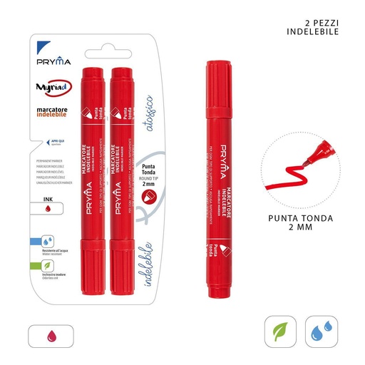 [0221292] Marcador permanente redondo 2MM 2PZ rojo - Utensilios de escritura
