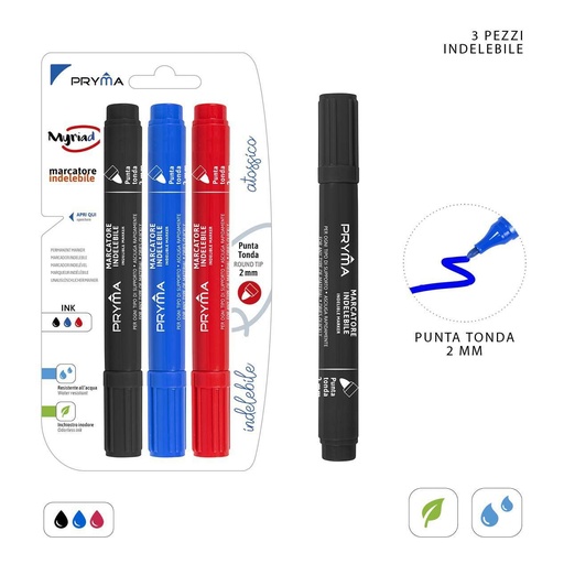 [0221296] Marcador permanente redondo 2mm 3pz negro/azul/rojo - Utensilios de escritura