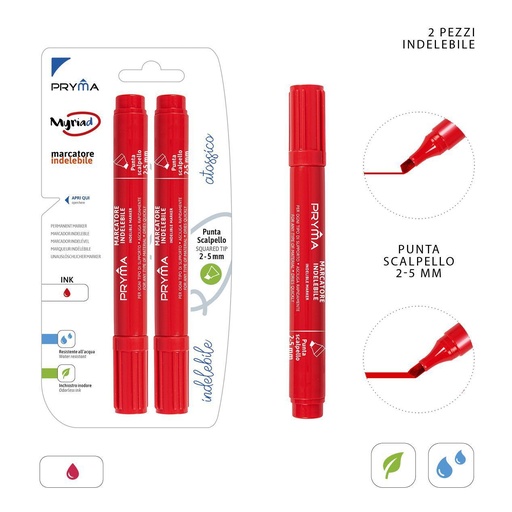 [0221299] Marcador permanente punta biselada 2-5MM 2PZ rojo - Utensilios de escritura