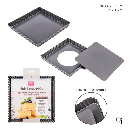 [0220344] Bandeja para hornear cuadrada con base desprendible 20.3x2.5 cm - Utensilios de repostería
