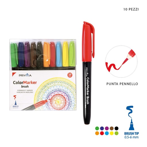 [0220311] Marcador permanente punta pincel colores surtidos 10pcs para escritura