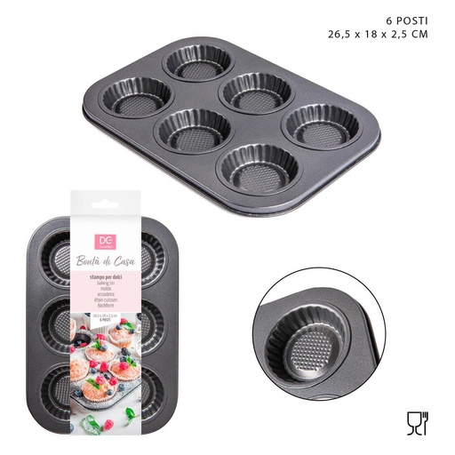 [0220355] Bandeja para hornear mini tartas de 6 cavidades 26.5x18.5x1.8cm