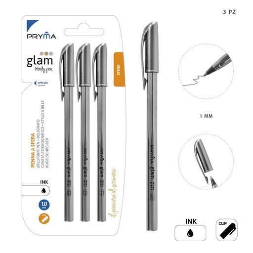 [0220937] Bolígrafo con tapa - Plata 3 piezas negro - Herramientas de escritura