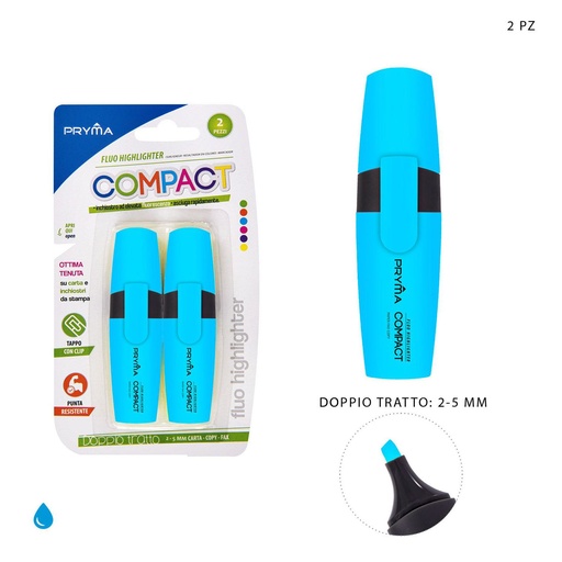 [0220995] Subrayador Compact azul punta plana 2/5MM 2PZ - Utensilios de escritura