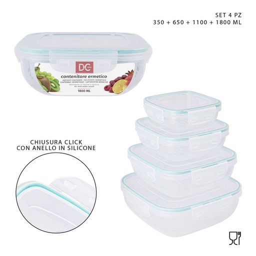 [0220958] Recipientes delgados para alimentos 350+650+1100+1800ml 4pz para conservación