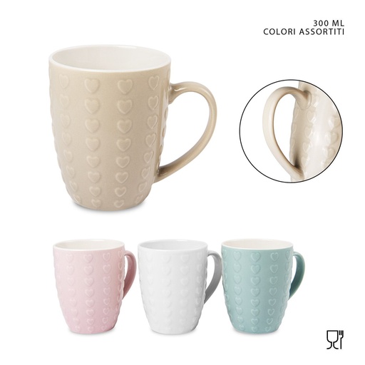 [0221950] Taza mug de porcelana 300 ml con corazones - Cerámica para café