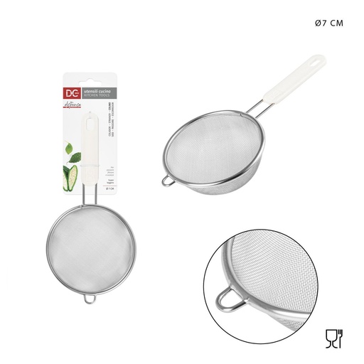 [0221582] Colador redondo de acero con mango 7cm para cocina