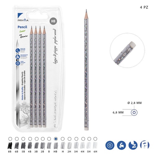 [0218496] Lápiz de grafito HB 4 piezas color láser - Herramientas de escritura