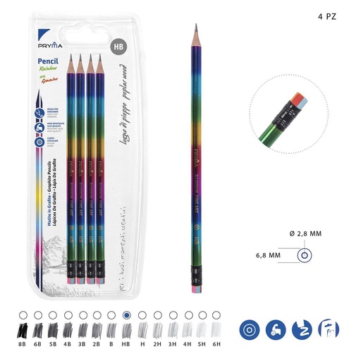 [0218497] Lápices de grafito HB 4pz Arcoiris, material de escritura