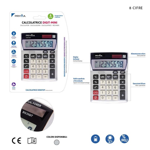 [0218944] Calculadora de 8 dígitos 138x104x31mm con energía solar