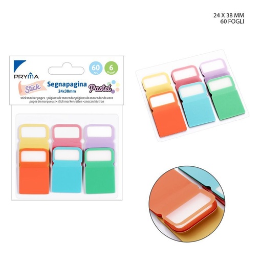 [0220379] Marcador de página 24x38mm 60FF 6pz colores pastel para oficina y escuela