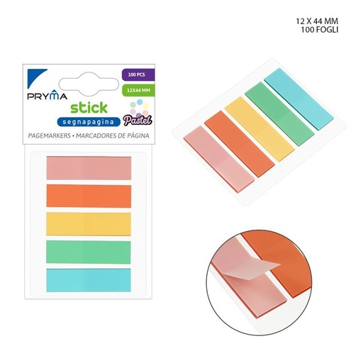 [0220381]  Nota adhesiva macaron 12x44 mm 100 hojas 5 piezas - Papelería