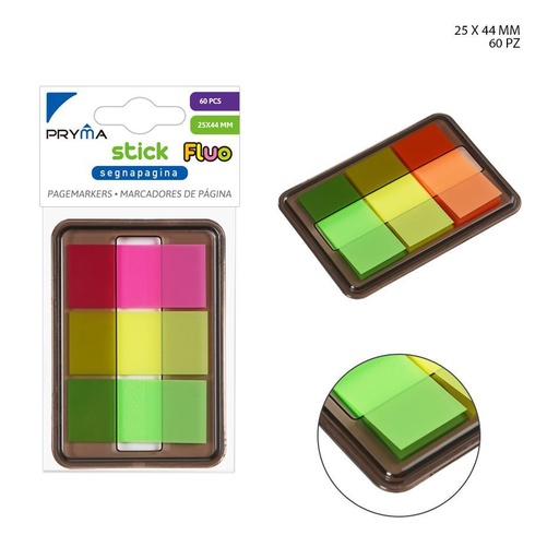 [0220383] Marcador de página fluorescente 25x44 mm 60 unidades 3 paquetes - Notas adhesivas