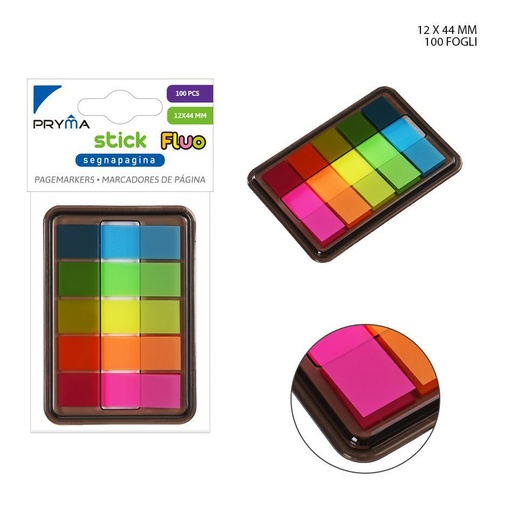 [0220385] Marcador de Página Fluorescente 12x44mm 100ff 5pz - Etiquetas