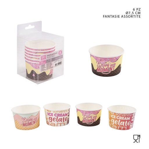 [0220455] Cuencos de papel para helado 7,5cm 6pcs para fiestas