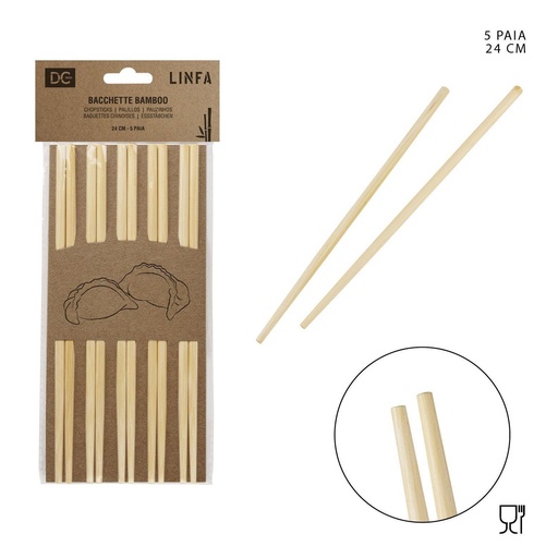 [0220586] Palillos de bambú natural 24cm 5 pares para cocina