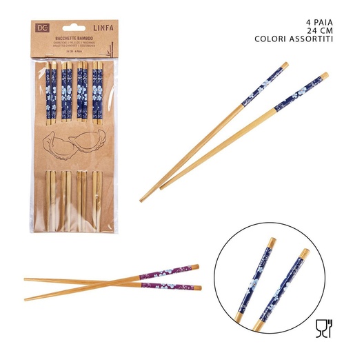 [0220588] Palillos decorados de bambú 24 cm 4 pares - Accesorios de cocina