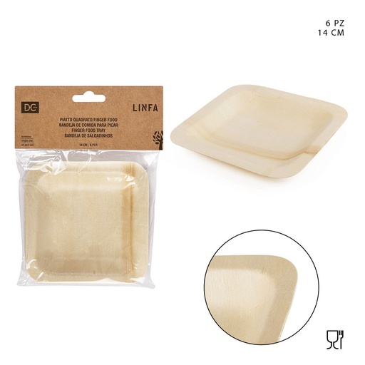 [0220611] Bandeja de madera desechable para aperitivos 14CM 6pcs - Cocina Plato desechable