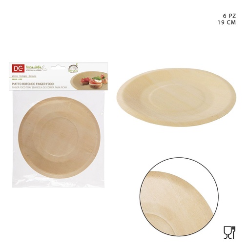 [0220613] Bandeja de madera para aperitivos 19cm 6pcs para fiestas y eventos