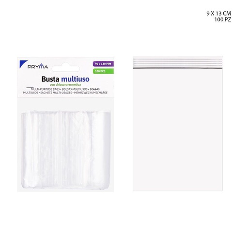 [0220848] Bolsa multiuso con cierre hermético 9X13CM 100PZ - Accesorios de almacenamiento