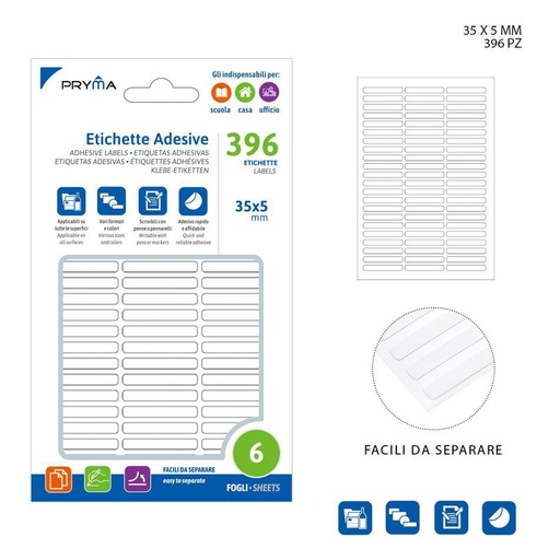 [0221124] Etiqueta adhesiva rectangular 3.5x0.5 cm 6 pcs color blanco - Papelería y etiquetas