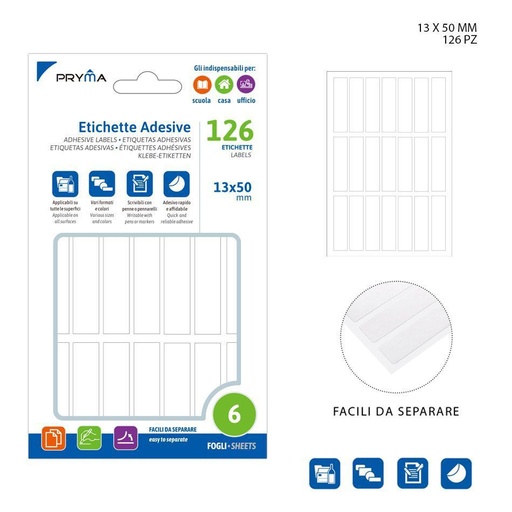 [0221133] Etiqueta adhesiva rectangular 1.3x5 cm 6 pcs color blanco - Papelería y etiquetas