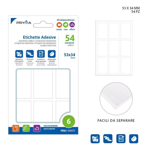 [0221137] Etiqueta adhesiva rectangular blanca 5.3x3.4 cm 6 pcs - Papelería y etiquetas