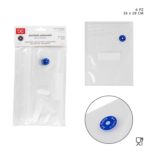 [0221378] Bolsa de vacío reutilizable 26x28 cm 6 uds - Utensilios de cocina