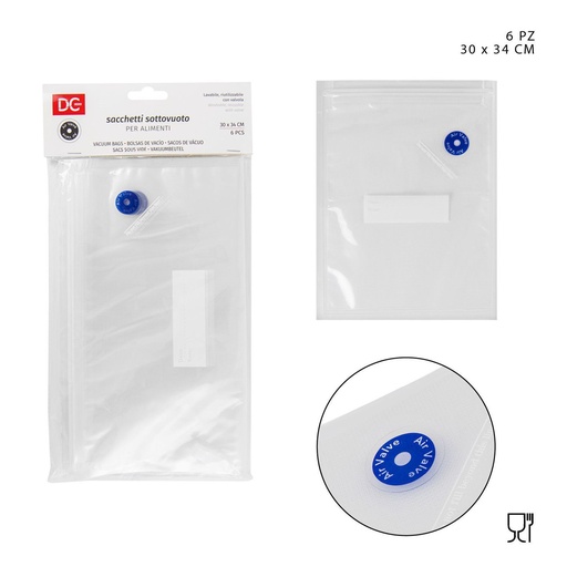 [0221379] Bolsas reutilizables al vacío 30x34cm 6pz - Accesorios de cocina