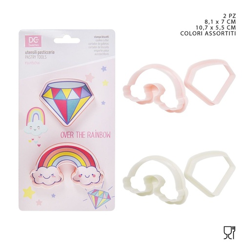 [0221385] Set molde diamante y arcoiris plástico 8.1x7-10.7x5.5cm 2pz para repostería