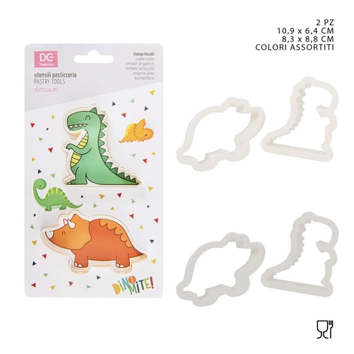 [0221388] Set molde dinosaurios plástico 10.9x6.4-8.3x8.8cm 2pz, repostería